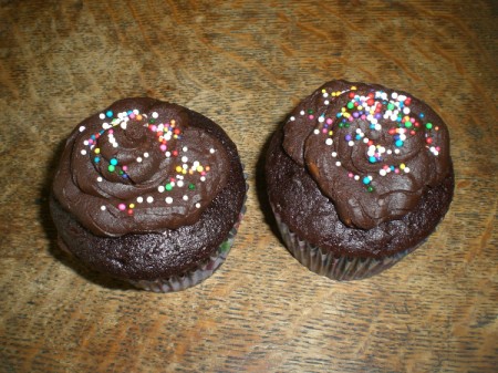 frosted cupcakes with sprinkles