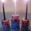 Glass Jar Candle Holder - closeup of lit candles