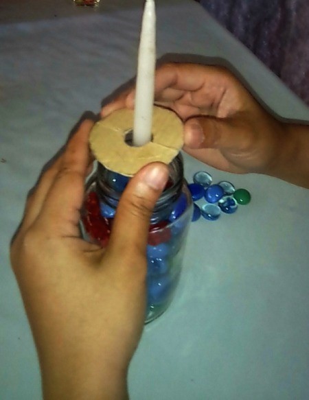 Glass Jar Candle Holder - place drip circle collar over candle