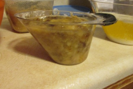 smashed bananas in bowl