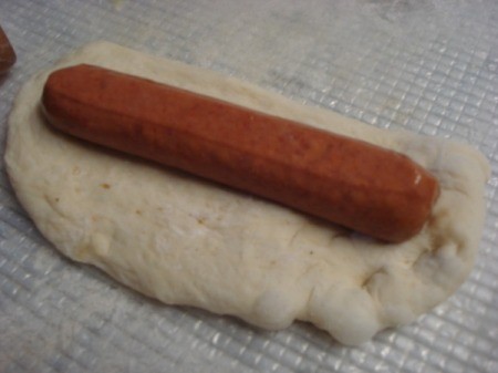 hot dog on pizza dough