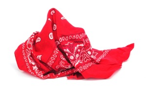 A red bandanna on a white background.