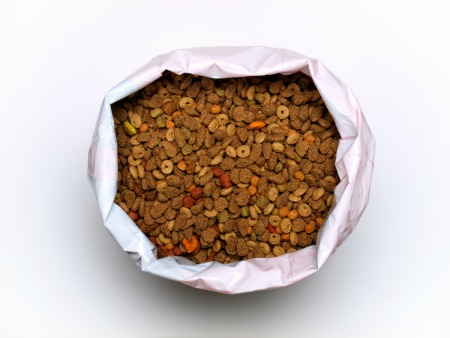 A large bag of pet food.