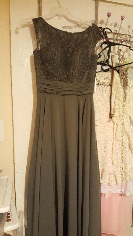Dyeing a Bridesmaid Dress - dark grey dress on hanger