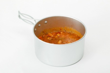 Soup in a pan.