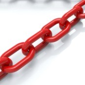 Chain that is painted red to help prevent rust.