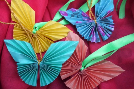 Pleated Paper Butterfly - four completed butterflies
