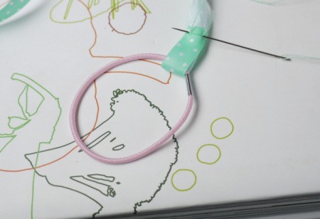 Elasticated Ribbon Bookmark - attach elastic band at other end of ribbon