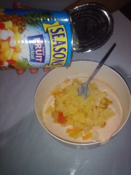 adding fruit cocktail