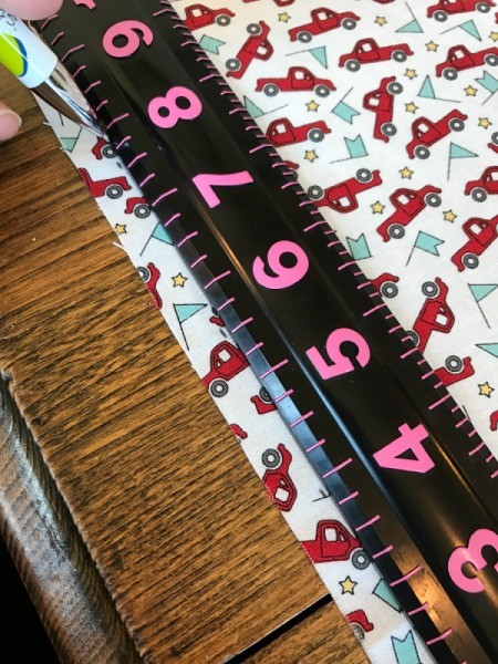 Whole Cloth Tied Quilt with Ric Rac Trim - drawing line for ric rac placement