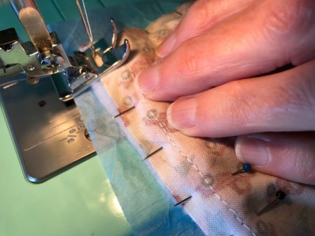 Whole Cloth Tied Quilt with Ric Rac Trim - close up of sewing seam