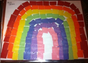Paper Rainbow Mosaic - finished arched more tightly papered rainbow