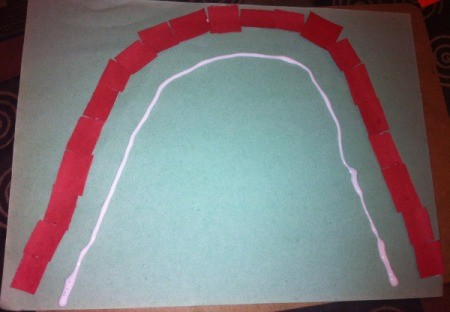 Paper Rainbow Mosaic - second glue line below completed red one