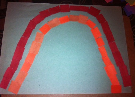 Paper Rainbow Mosaic - orange squares on second line of glue