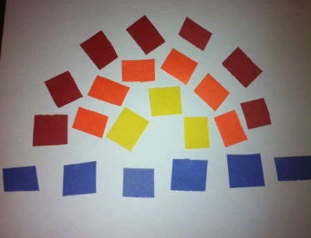 Paper Rainbow Mosaic - variation with blue line below arched rainbow representing clouds