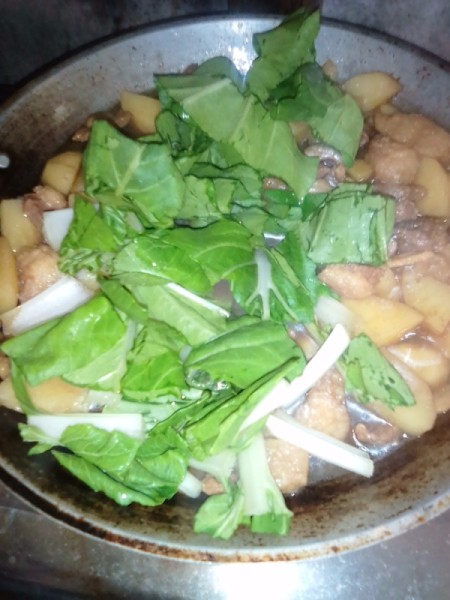 adding Chinese cabbage to skillet