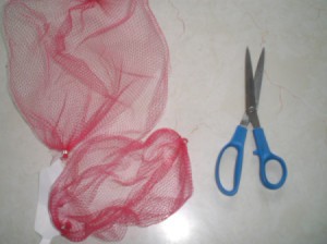 A netted vegetable bag and some scissors