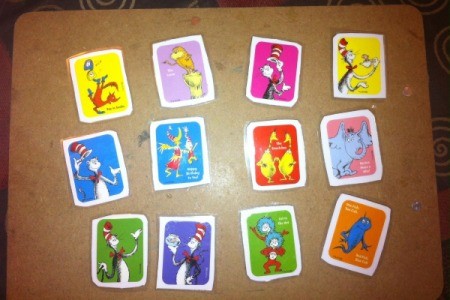 Dr. Seuss Matching Game - place other set of matching stickers on separate piece of paper cut and laminate