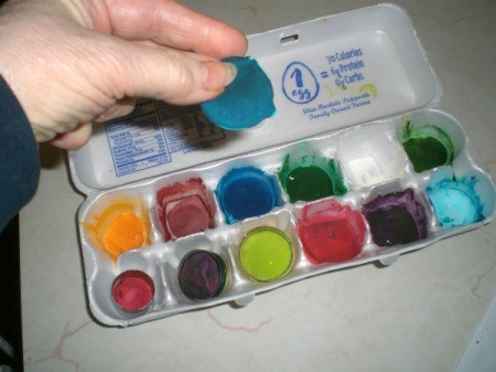 Homemade Watercolor Paint Recipe - after drying you can remove the paint from the egg carton in chunks
