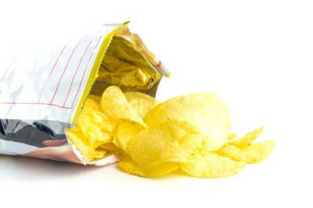 An open bag of potato chips.