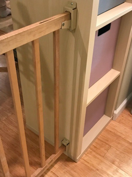Installing a Baby Gate for a Wide Archway - attach gate hardware to wall and shelf