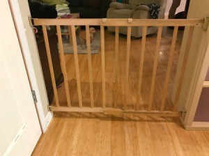 Installing a Baby Gate for a Wide Archway - gate between wall and shelf
