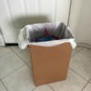 Recycled Boxes as a Trash Can - plastic bag inside cardboard box being used as a trash can