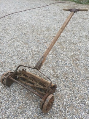 Age and Value of Antique Lawnmower - mower in driveway
