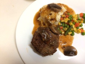 Salisbury Steak with Mushroom Gravy on plate