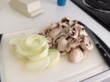 sliced onion and mushrooms