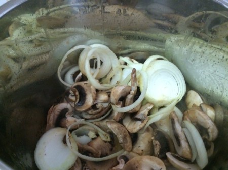 cooking onions and mushrooms