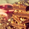 A stack of granola bars made with chocolate chips.