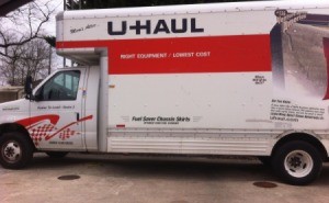 A U-Haul moving truck.