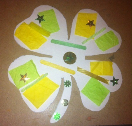 Four-Leaf Clover Collage - glue on yellow and green items from supply list