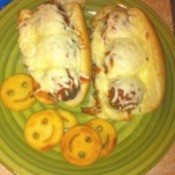 Meatball Subs and happy face fries on plate