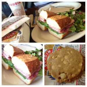 Pictures of sandwiches and a cookie.