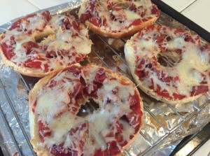 Pizza Bagels on grill