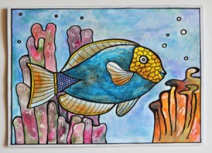 Sea-Loving Adult Coloring Birthday Card - drawing colored with colored pencils and blended for lovely effect