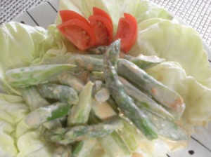 asparagus salad with peanut dressing on plate