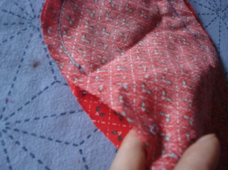 Pot Holders from Shoulder Pads - place fabric right sides together, sew leaving a gap for turning