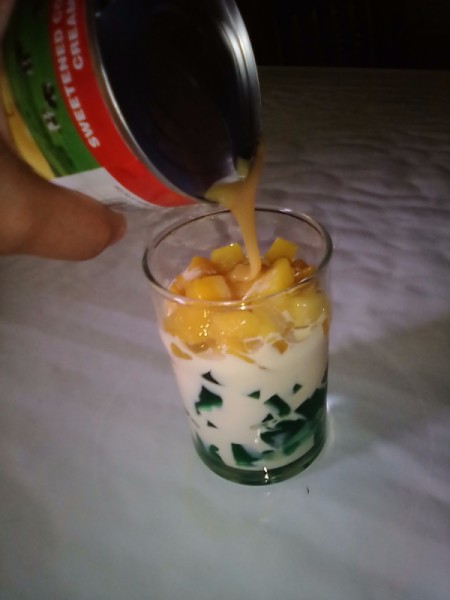 condensed milk added to dessert