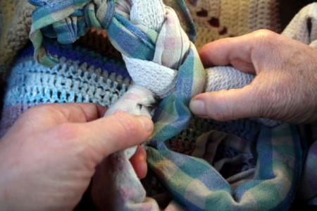Dog Toy from Old Dish Towels - begin braiding