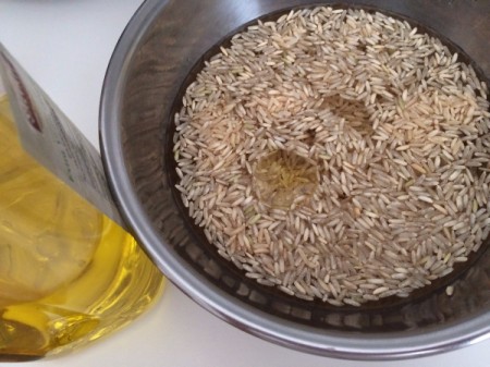 rice and water in bowl