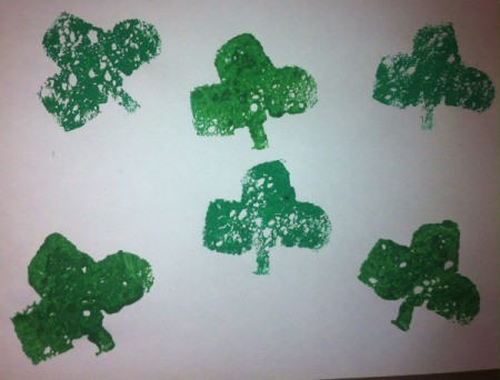 St. Patrick's Day Sponge Paintings - six stamped shamrocks