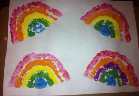 St. Patrick's Day Sponge Paintings - stamped rainbows