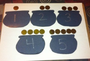 Pot of Gold Number Matching - competed pots and coins for 1 - 5