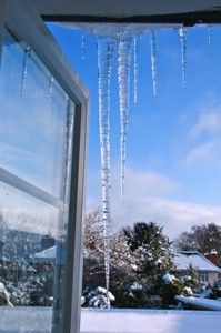 Icicles outside a window