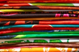 A stack of colorful fabric.
