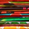 A stack of colorful fabric.