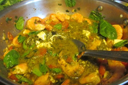 Shrimp and veggies in pan